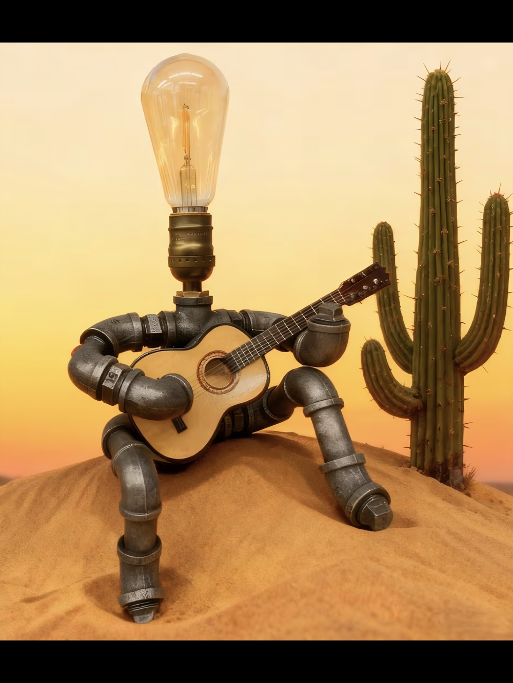 NWT Retro Metal Pipe Guitarist Robot Lamp Steampunk Vintage Industrial